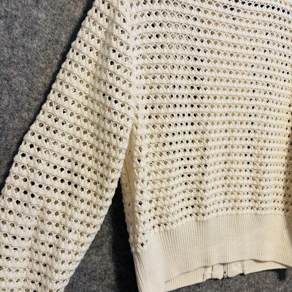 Varley Sweater Womens Medium Cream Cotton Eloise Full Zip Jacket Knit Collar - Picture 10 of 15